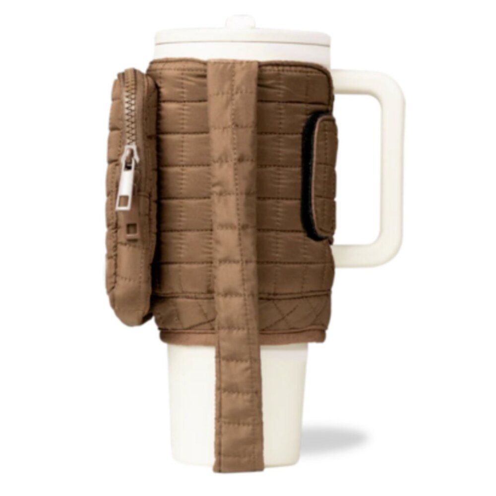 🍒 HydroJug Traveler Puffer Sleeve Quilted Mocha Brown for Travel Coffee Mug Cup